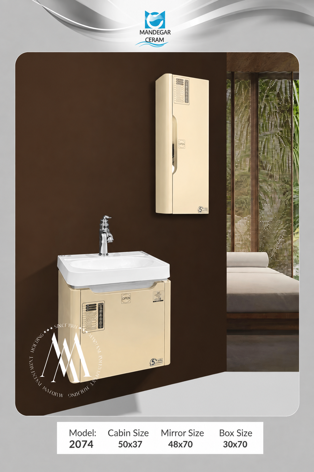 فول ست کابینت دستشویی ماندگار سرام کد 2074 (کرمی) بدون آینه